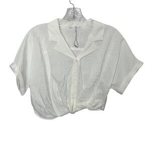Zara Button Front Cropped Shirt Girls Size 11-12 White New WOT